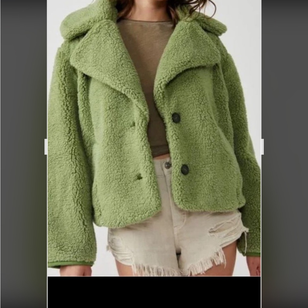 $198 Free People Womens Joplin Cozy Faux-Fur L Sweet Pistachio NWT size XL.